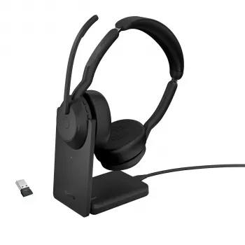 Jabra Evolve2 55 - Link380a UC Stereo (inkl. Standfuß), kabellos, Büro/Callcenter, 20 - 20000 Hz, 130 g, Headset, Schwarz