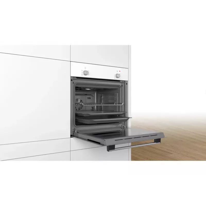 Einbau-Elektrobackofen Bosch Serie 2 HBF010BV1S — 66 L, Drehregler, Halogenlampe, Klasse A, weiß