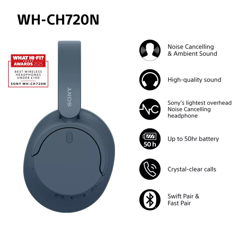 Sony WH-CH720N Kabellose Noise-Cancelling-Kopfhörer, Blau