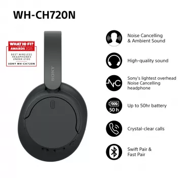 Sony WH-CH720 Headset Kabelgebunden & Kabellos Kopfband Telefonate/Musik USB Typ-C Bluetooth Schwarz