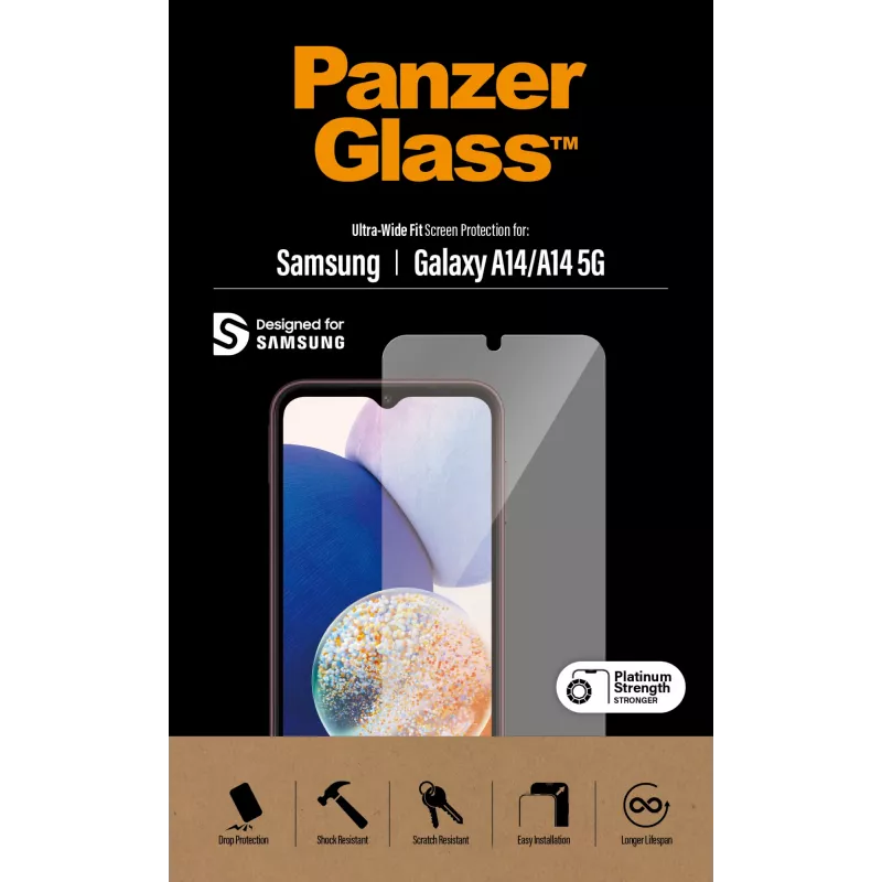 Displayschutzfolie PanzerGlass Samsung Galaxy A14 A14 5G Ultra-Wide Fit kratzfest stoßfest