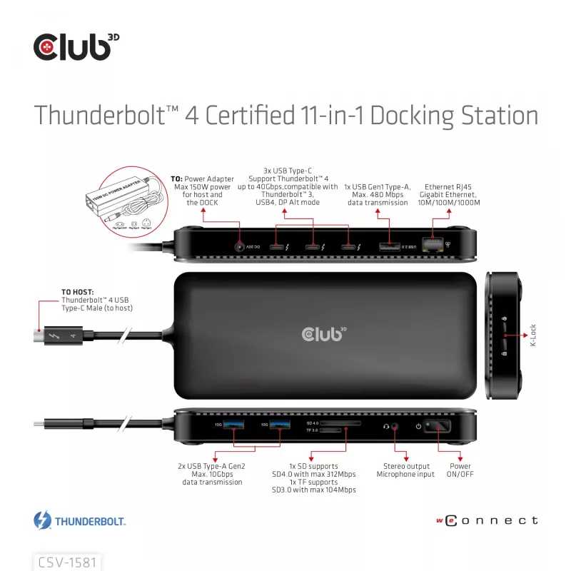 Dockingstation CLUB3D Thunderbolt 4 Certified 11-in-1 140W
