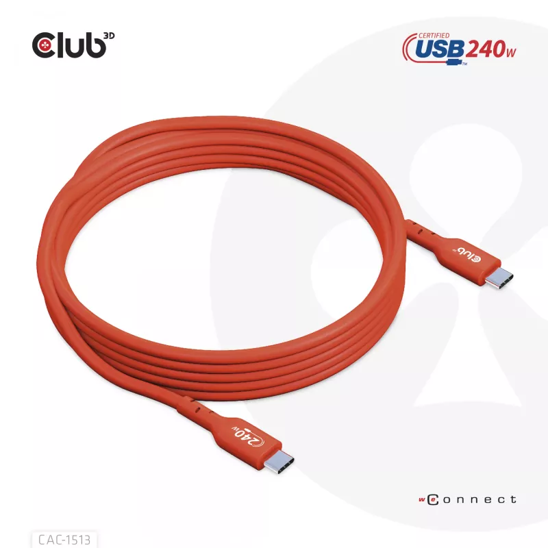 CLUB3D USB2 Type-C bidirektionales USB-IF-zertifiziertes Datenkabel 480Mb, PD 240W(48V/5A) EPR M/M 3m / 9.84 ft