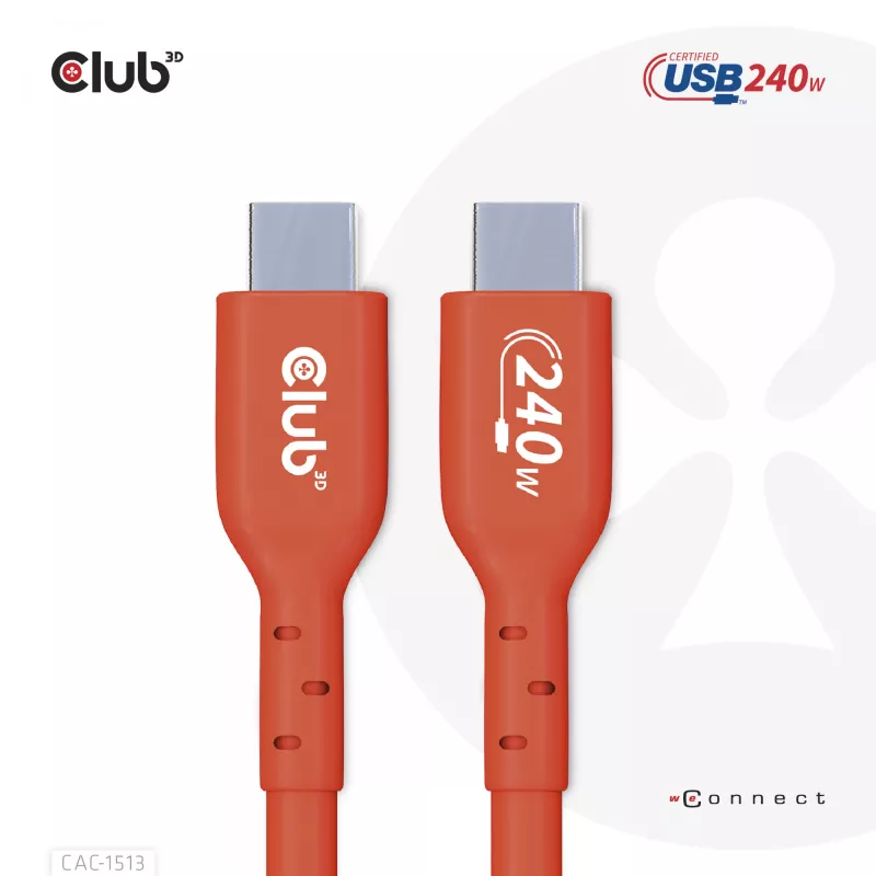 CLUB3D USB2 Type-C bidirektionales USB-IF-zertifiziertes Datenkabel 480Mb, PD 240W(48V/5A) EPR M/M 3m / 9.84 ft