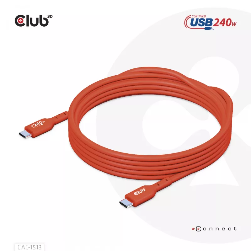CLUB3D USB2 Type-C bidirektionales USB-IF-zertifiziertes Datenkabel 480Mb, PD 240W(48V/5A) EPR M/M 3m / 9.84 ft