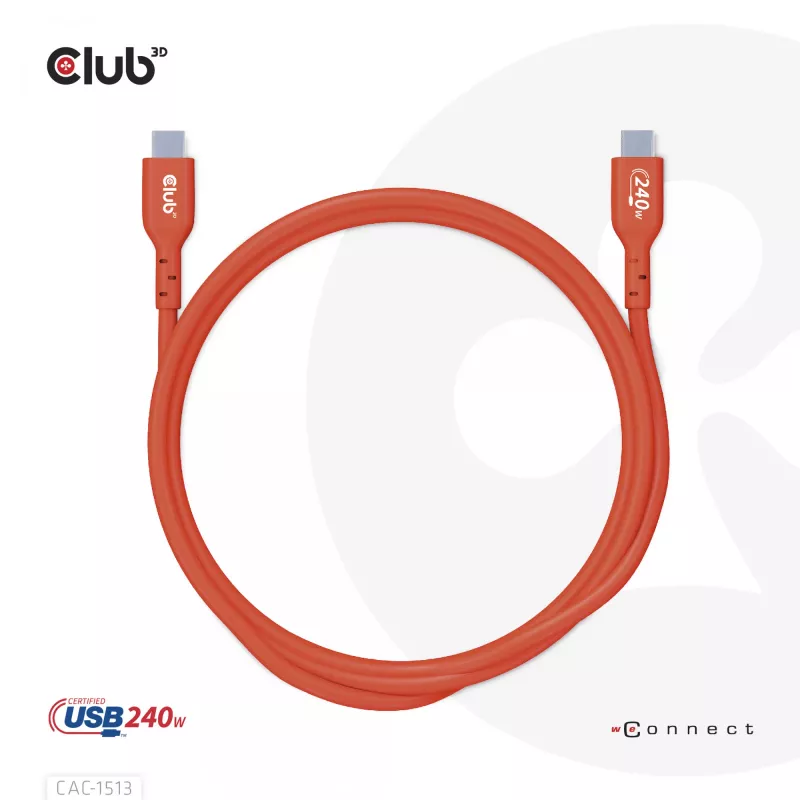 CLUB3D USB2 Type-C bidirektionales USB-IF-zertifiziertes Datenkabel 480Mb, PD 240W(48V/5A) EPR M/M 3m / 9.84 ft