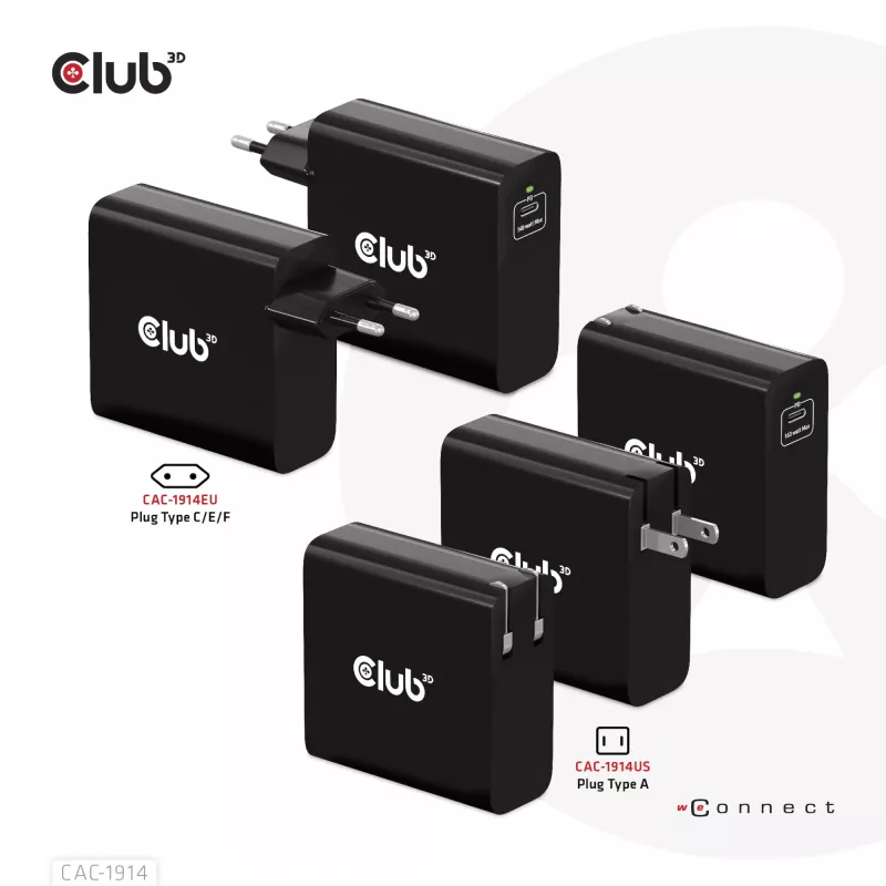 CLUB3D Reiseladegerät 140 Watt GaN-Technologie, Einzelport USB Typ-C, Power Delivery (PD) 3.1 Unterstützung