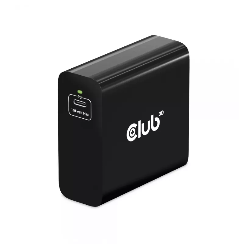 CLUB3D Reiseladegerät 140 Watt GaN-Technologie, Einzelport USB Typ-C, Power Delivery (PD) 3.1 Unterstützung