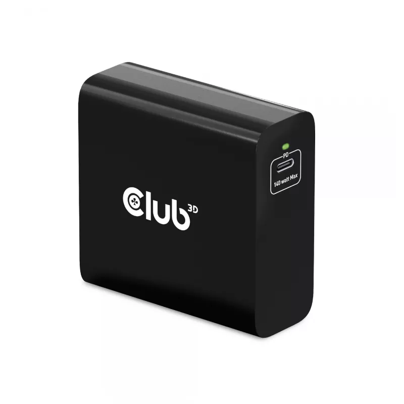 CLUB3D Reiseladegerät 140 Watt GaN-Technologie, Einzelport USB Typ-C, Power Delivery (PD) 3.1 Unterstützung