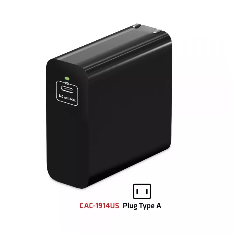 CLUB3D Reiseladegerät 140 Watt GaN-Technologie, Einzelport USB Typ-C, Power Delivery (PD) 3.1 Unterstützung