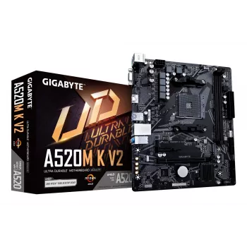 GIGABYTE A520M K V2 Motherboard - Unterstützt AMD Ryzen 5000 Serie AM4 CPUs, bis zu 5100MHz DDR4 (OC), PCIe Gen3 x4 M.2, GbE LAN, USB 3.2 Gen 1