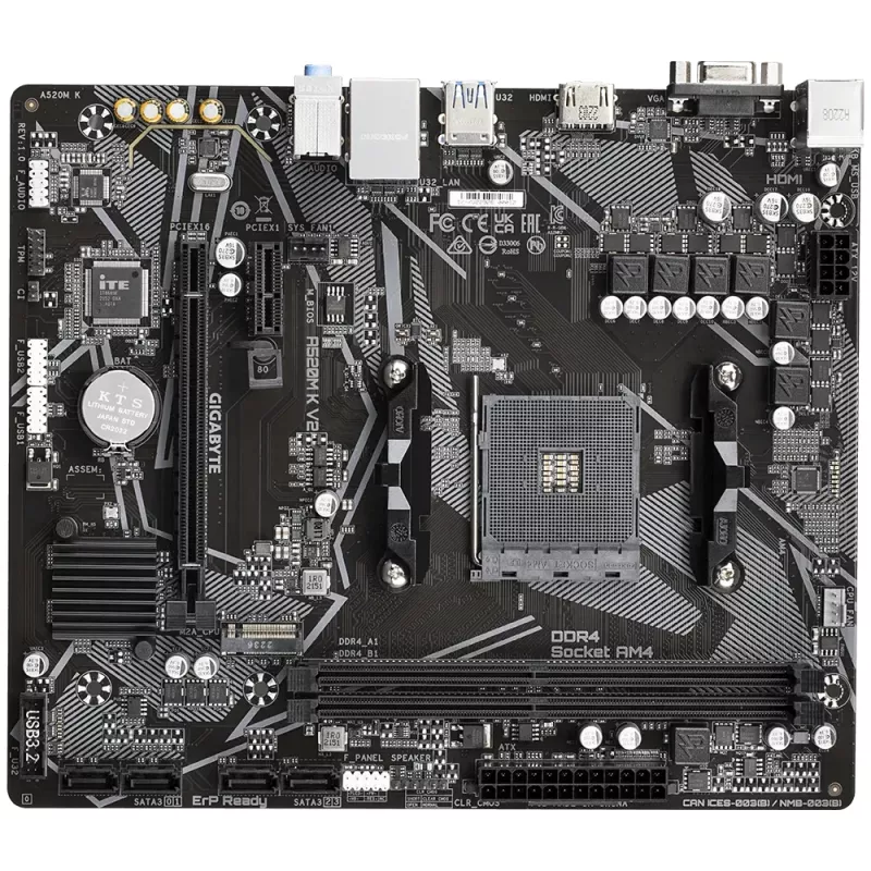 GIGABYTE A520M K V2 Motherboard - Unterstützt AMD Ryzen 5000 Serie AM4 CPUs, bis zu 5100MHz DDR4 (OC), PCIe Gen3 x4 M.2, GbE LAN, USB 3.2 Gen 1
