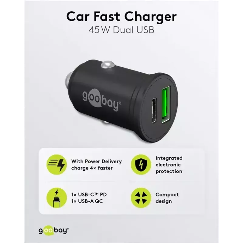 Goobay Dual-USB Auto-Schnellladegerät USB-C PD 45W Schwarz