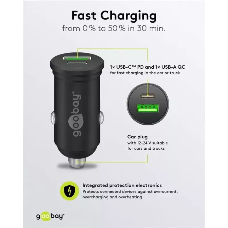 Goobay Dual-USB Auto-Schnellladegerät USB-C PD 45W Schwarz