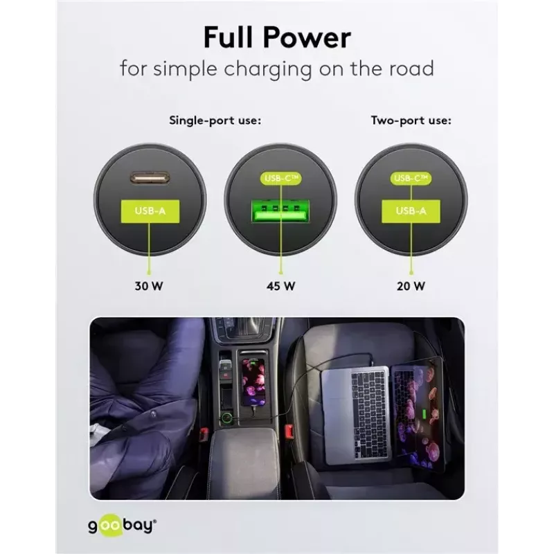 Goobay Dual-USB Auto-Schnellladegerät USB-C PD 45W Schwarz