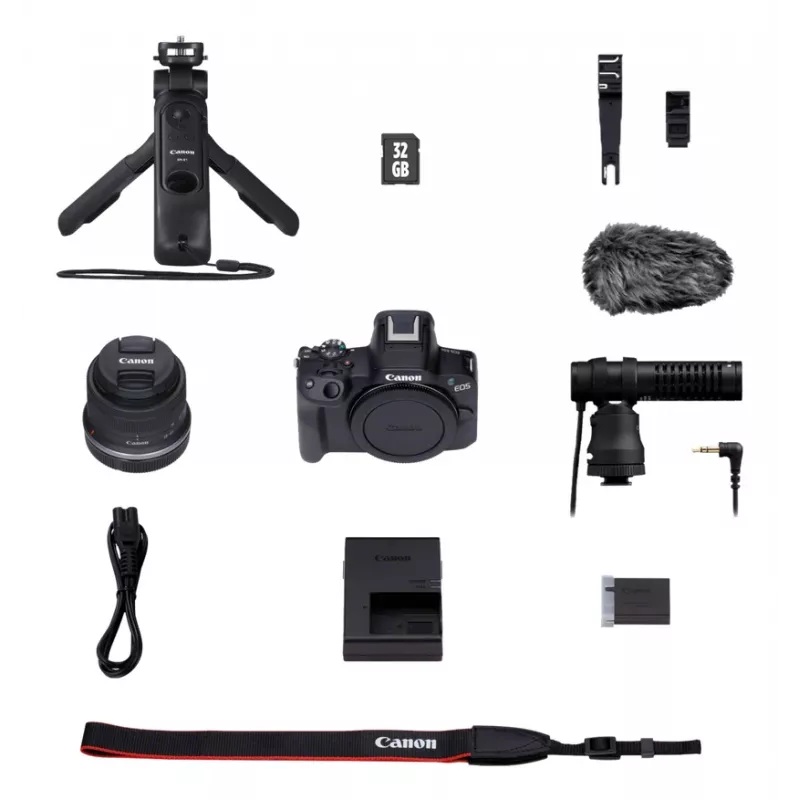 Canon EOS R50, Schwarz + RF-S 18-45mm F4.5-6.3 IS STM Kit, 24,2 MP, 6000 x 4000 Pixel, CMOS, 4K Ultra HD, Touchscreen, Schwarz
