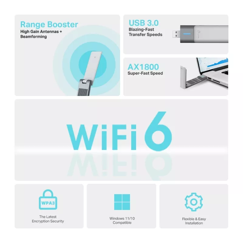 TP-Link Archer AX1800 High Gain Dual-Band Wi-Fi 6 USB Adapter