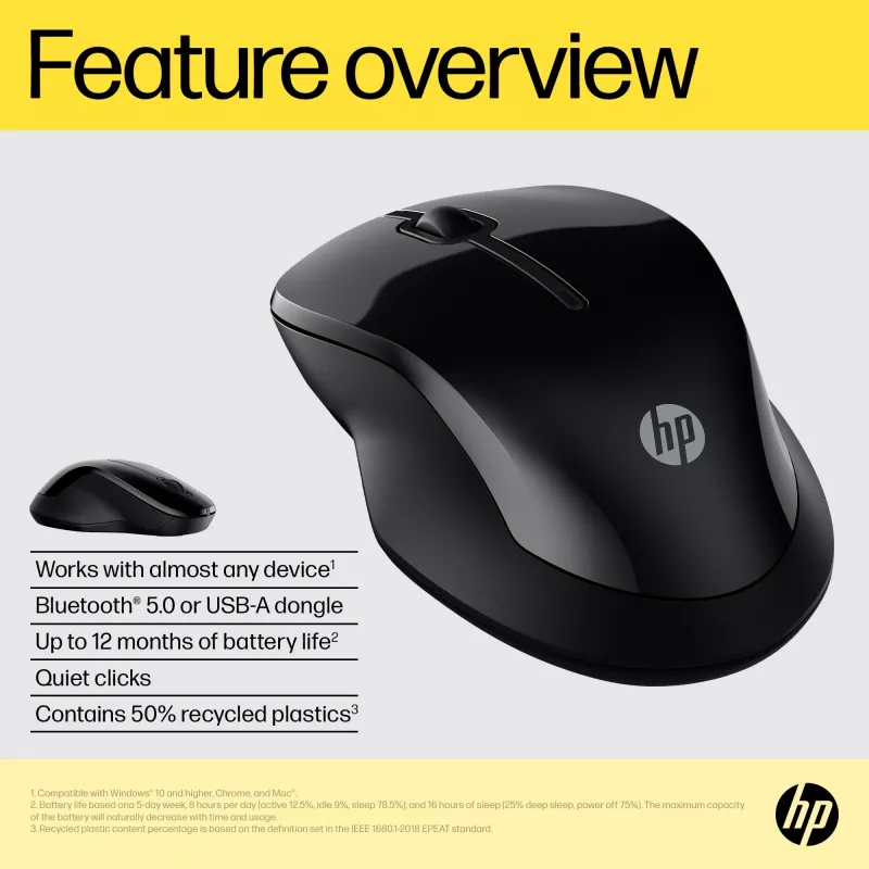 HP 250 Dual Mouse, beidhändig, Bluetooth + USB Typ A, 1600 DPI, Schwarz