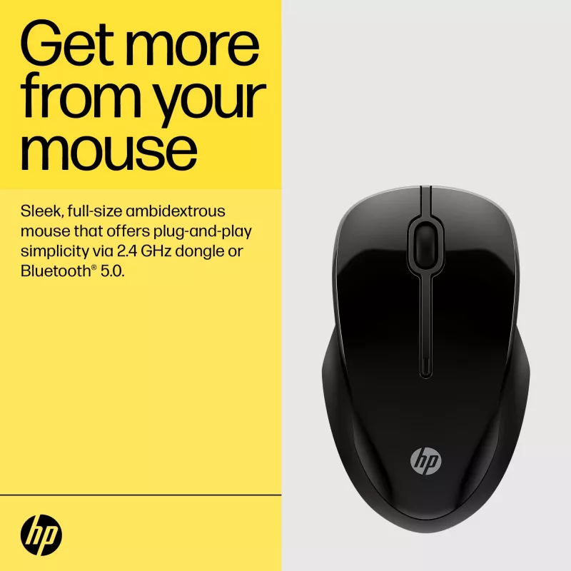 HP 250 Dual Mouse, beidhändig, Bluetooth + USB Typ A, 1600 DPI, Schwarz