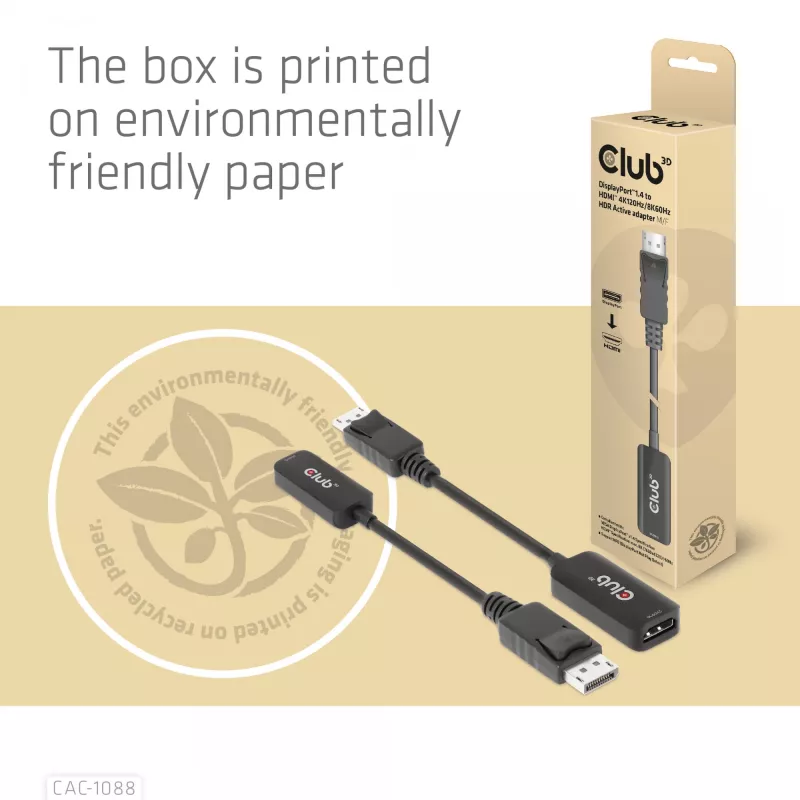CLUB3D DisplayPort1.4 auf HDMI 4K120Hz/8K60Hz HDR aktiver Adapter M/W