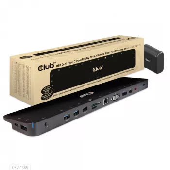 CLUB3D USB Gen1 Type-C Triple Display DP1.4 Alt mode Smart PD3.0 Charging Dock mit 100 Watt Netzteil