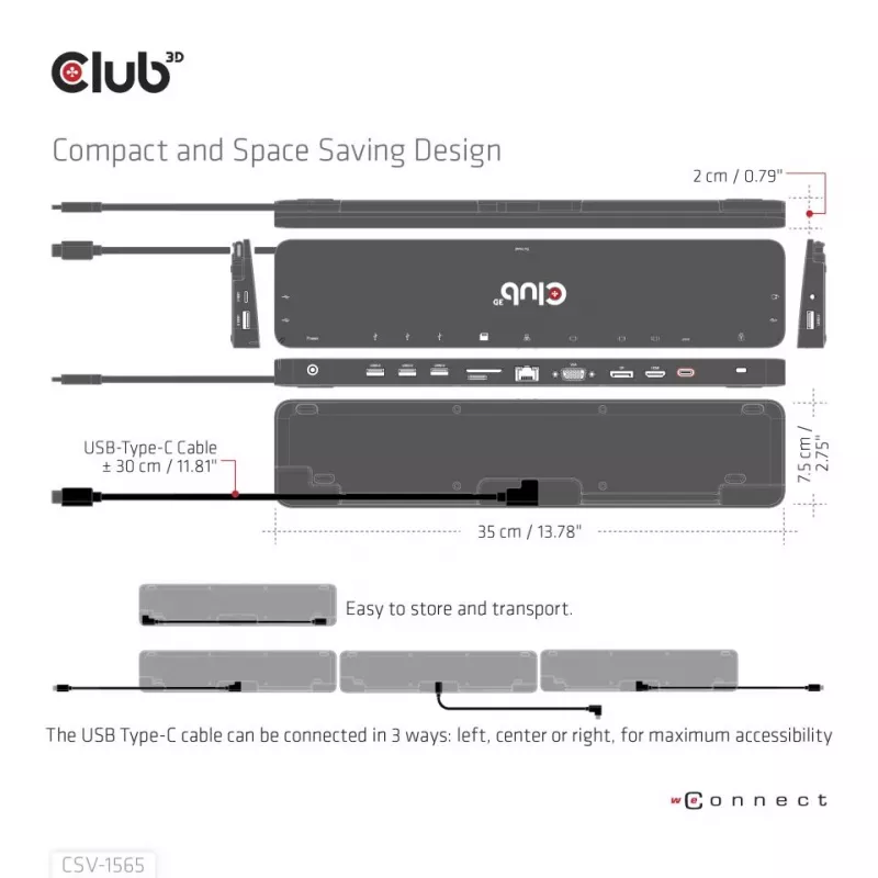 CLUB3D USB Gen1 Type-C Triple Display DP1.4 Alt mode Smart PD3.0 Charging Dock mit 100 Watt Netzteil
