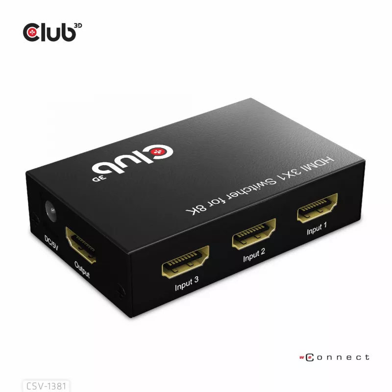 CLUB3D 3 auf 1 HDMI™ 8K60Hz/4K120Hz Switch, 7680 x 4320 Pixel, 8K Ultra HD, Schwarz