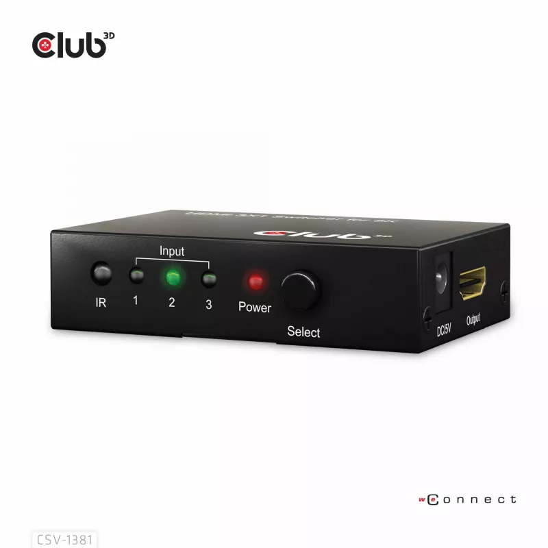 CLUB3D 3 auf 1 HDMI™ 8K60Hz/4K120Hz Switch, 7680 x 4320 Pixel, 8K Ultra HD, Schwarz