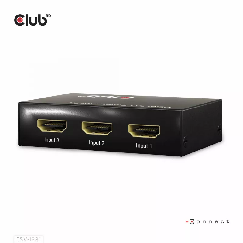 CLUB3D 3 auf 1 HDMI™ 8K60Hz/4K120Hz Switch, 7680 x 4320 Pixel, 8K Ultra HD, Schwarz