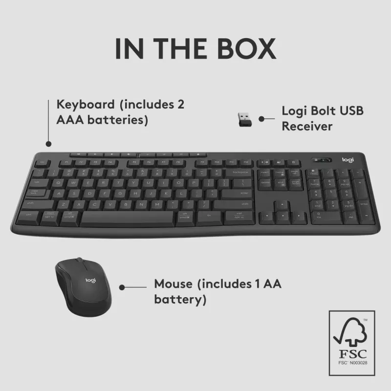 Tastatur- und Maus-Set Logitech MK370 Combo for Business — Full-Size QWERTY (US International), RF Wireless + Bluetooth, Graphit