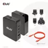 CLUB3D International Travel Charger 140W GaN-Technologie, Vier Ports USB Typ-A (1x) und -C (3x), PPS + Power Delivery (PD) 3.1 Unterstützung