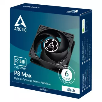 80-mm-Lüfter Arctic P8 Max High-Performance PWM, 80 mm Durchmesser, schwarz, 67,96 m³/h Luftstrom, 0,6 Sone