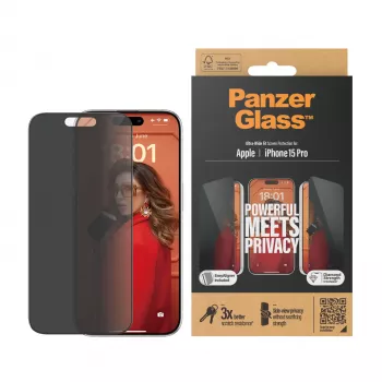 PanzerGlass ® Privacy Screen Protector iPhone 15 Pro | Ultra-Wide Fit mit EasyAligner