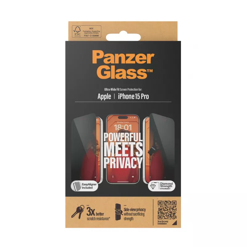 PanzerGlass ® Privacy Screen Protector iPhone 15 Pro | Ultra-Wide Fit mit EasyAligner