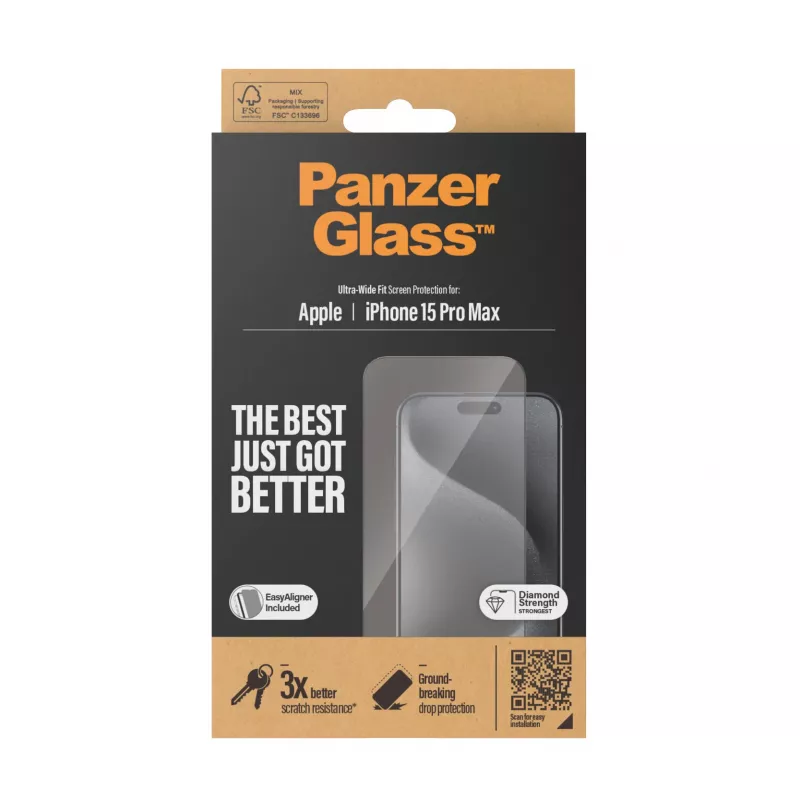 PanzerGlass ® Displayschutzfolie iPhone 15 Pro Max | Ultra-Wide Fit mit EasyAligner