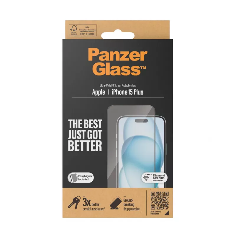 PanzerGlass ® Displayschutzfolie iPhone 15 Plus | Ultra-Wide Fit mit EasyAligner