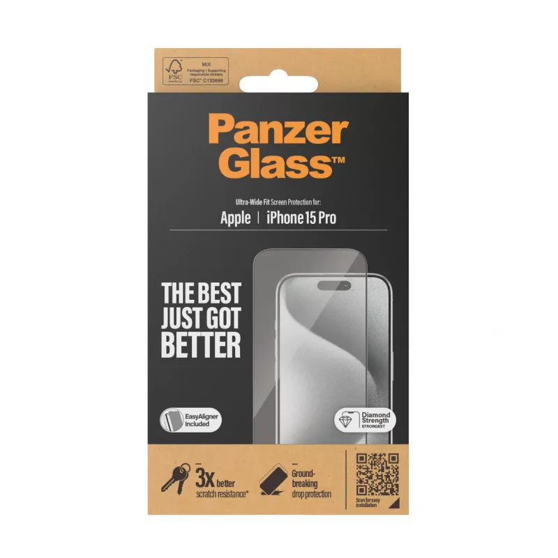 PanzerGlass ® Displayschutzfolie iPhone 15 Pro | Ultra-Wide Fit mit EasyAligner