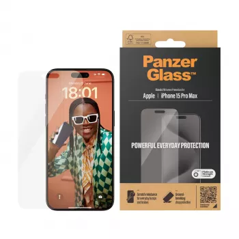 PanzerGlass ® Displayschutzfolie iPhone 15 Pro Max | Classic Fit