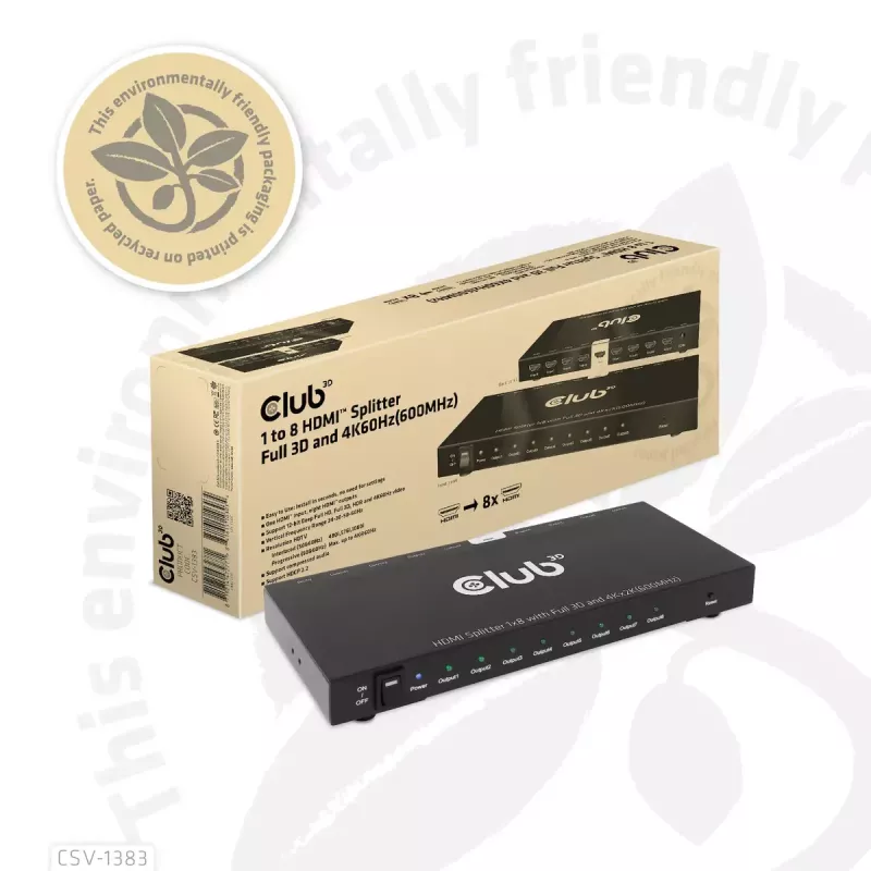 CLUB3D 1-zu-8 HDMI™ Splitter Full 3D und 4K60Hz (600MHz)