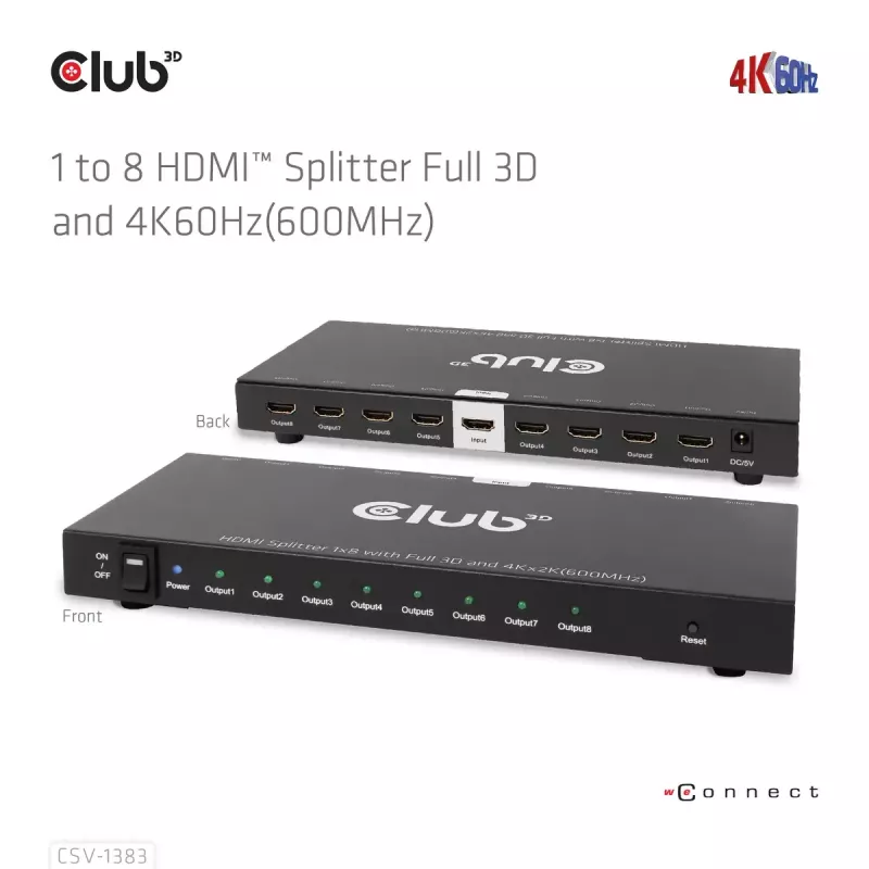 CLUB3D 1-zu-8 HDMI™ Splitter Full 3D und 4K60Hz (600MHz)