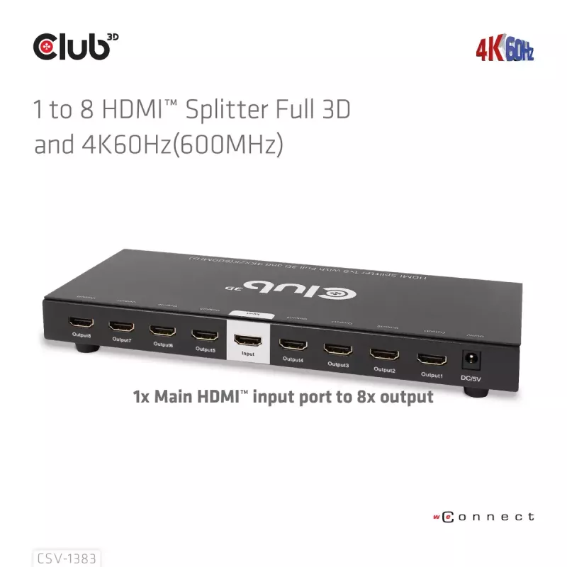 CLUB3D 1-zu-8 HDMI™ Splitter Full 3D und 4K60Hz (600MHz)