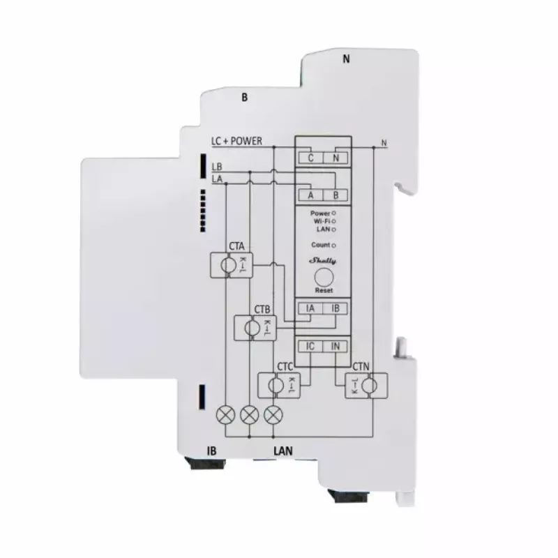 Shelly Pro 3EM Energiekostenmessgerät AC 120 A 50-60 Hz