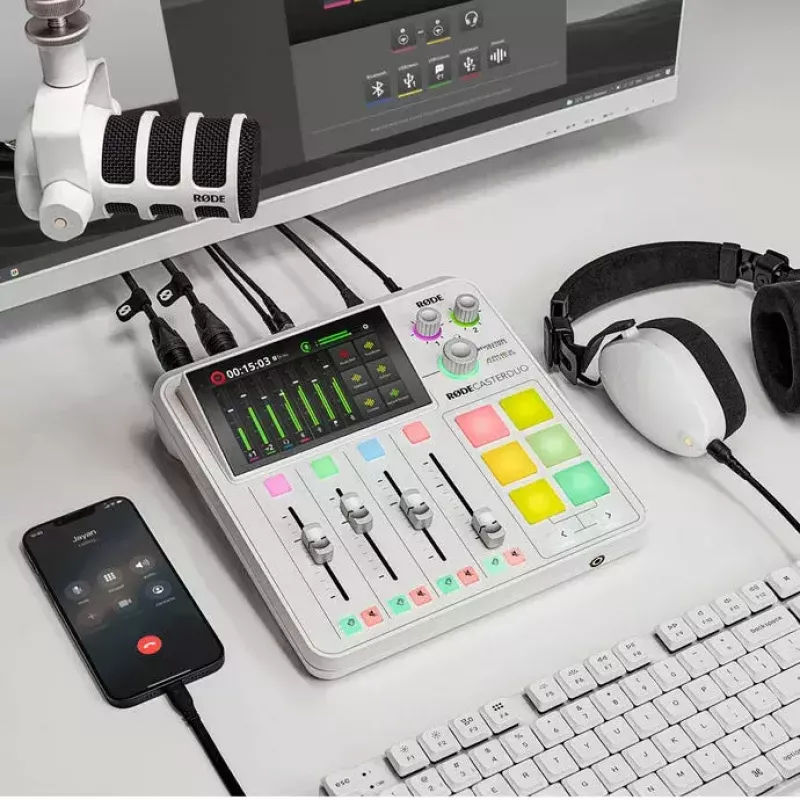 Audio-Interface Rode RodeCaster Duo weiß – 2-Kanal-USB-Podcasting-Konsole mit Mixer und Vorverstärkern