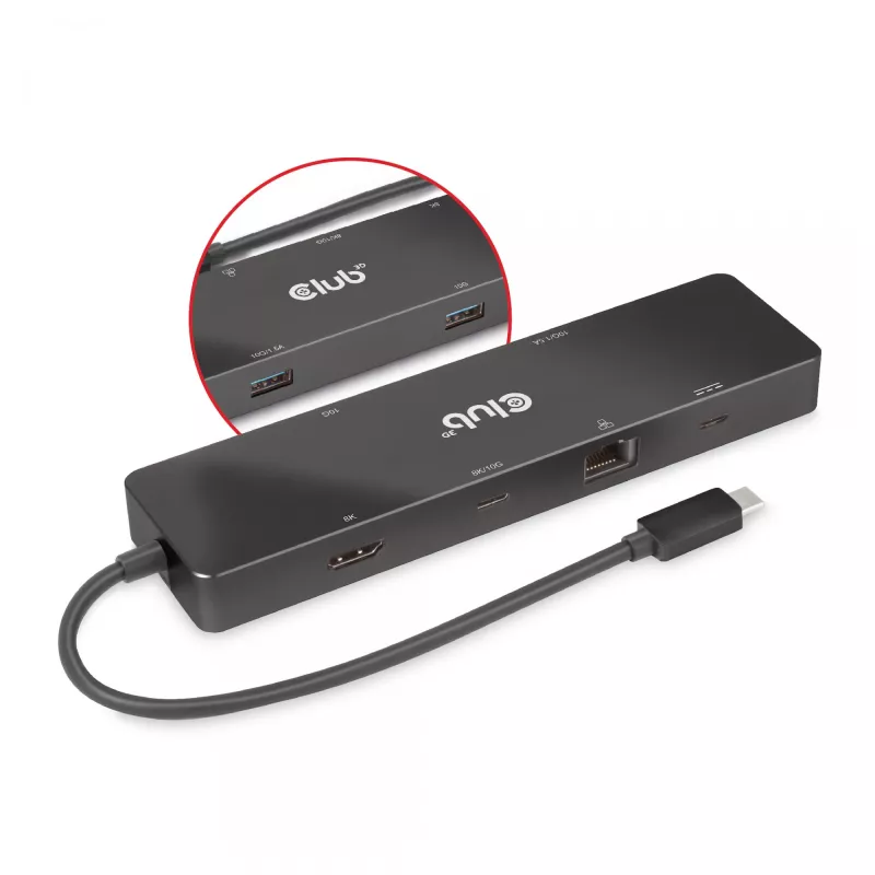 CLUB3D USB3.2 Gen2 Type-C, 6-in-1 tragbarer Dual-Display-Dock mit USB Typ-C Video 4K60Hz