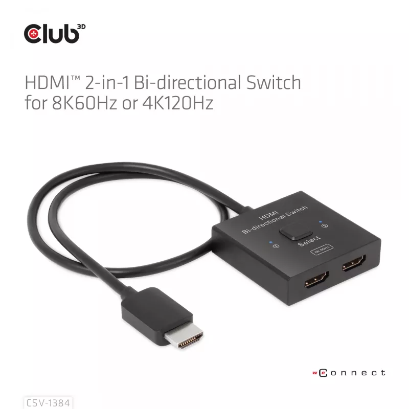 CLUB3D HDMI 2-in-1 Bi-direktionaler Switch 8K60Hz 4K120Hz CSV-1384