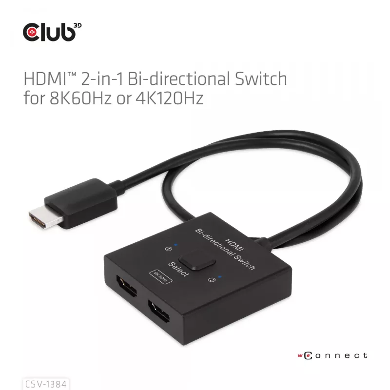 CLUB3D HDMI 2-in-1 Bi-direktionaler Switch 8K60Hz 4K120Hz CSV-1384