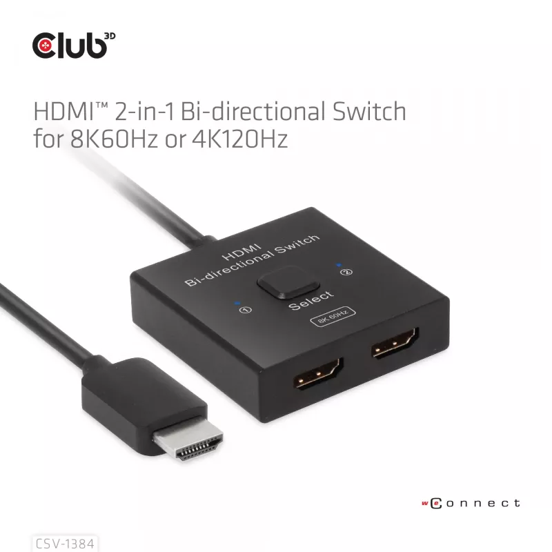 CLUB3D HDMI 2-in-1 Bi-direktionaler Switch 8K60Hz 4K120Hz CSV-1384