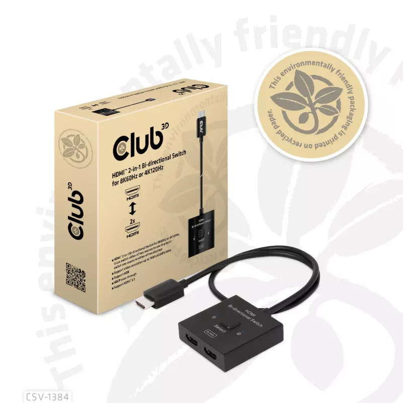 CLUB3D HDMI 2-in-1 Bi-direktionaler Switch 8K60Hz 4K120Hz CSV-1384