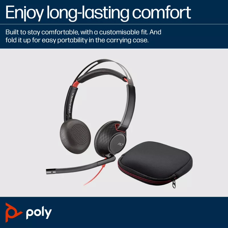HP Poly Blackwire 5220 Stereo USB-C Headset + 3,5-mm-Klinkenstecker + USB-C/A-Adapter