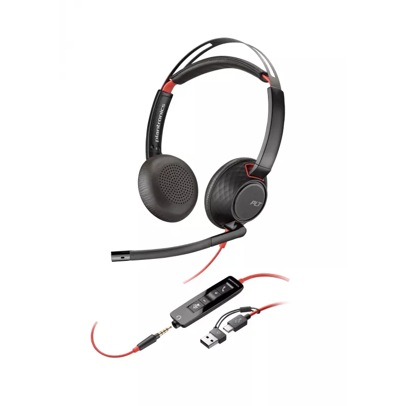 HP Poly Blackwire 5220 Stereo USB-C Headset + 3,5-mm-Klinkenstecker + USB-C/A-Adapter